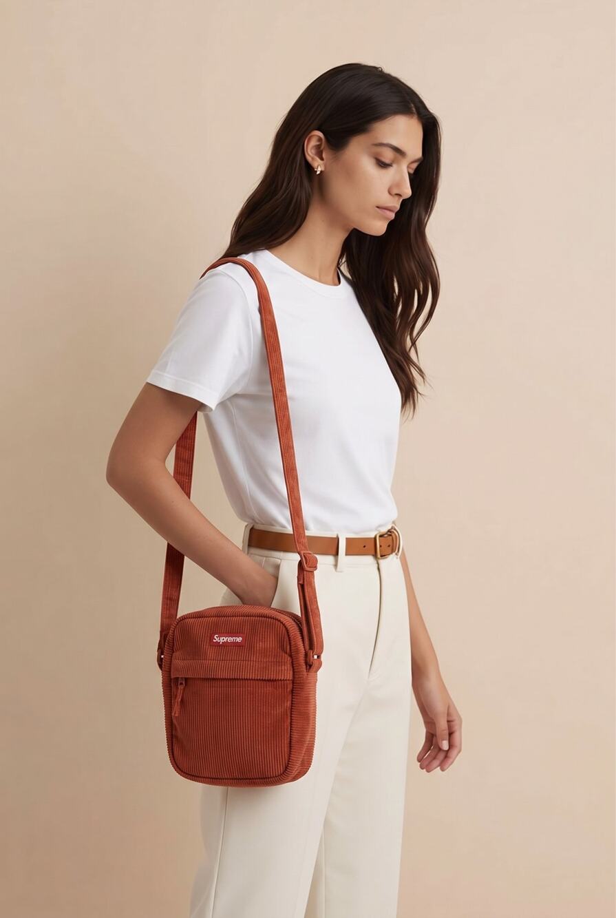 Supreme Red Leather Crossbody Shoulder Bag Smooth Cow Leather front zip pocket